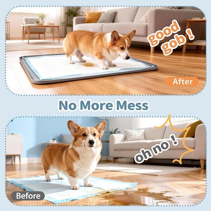 Pee Pad Holder, Silicone Dog Puppy Pad Tray for DogTraining Pads Non-Slip Leak-Proof High Edge Mat, Dog Potty Tray for Home Floor Protection- Grey 25" x 36"