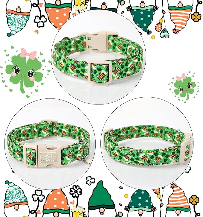 St Patricks Day Dog Collar for Small Dogs - Green Beer Shamrock Dog Collars for Boys&Girls Dogs, Adjustable Irish Clover Puppy Collar with Quick Release Buckle XS