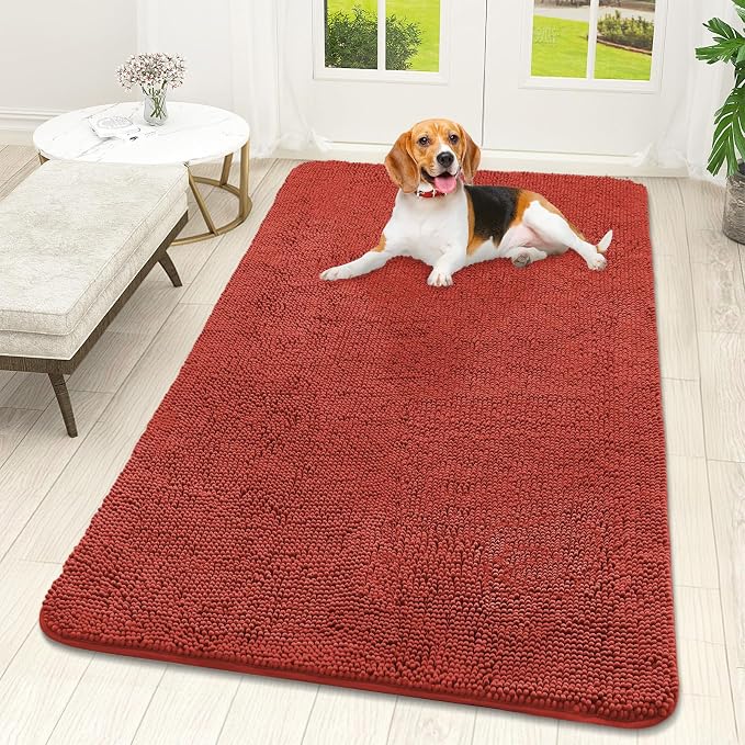 OLANLY Dog Door Mat for Muddy Paws 59x32, Super Absorbent Chenille Mud Mat | Maple Red, Absorbs Moisture and Dirt, Non-Slip Machine Washable Doormat, Quick-Drying Indoor Entryway Floor Carpet for Dogs
