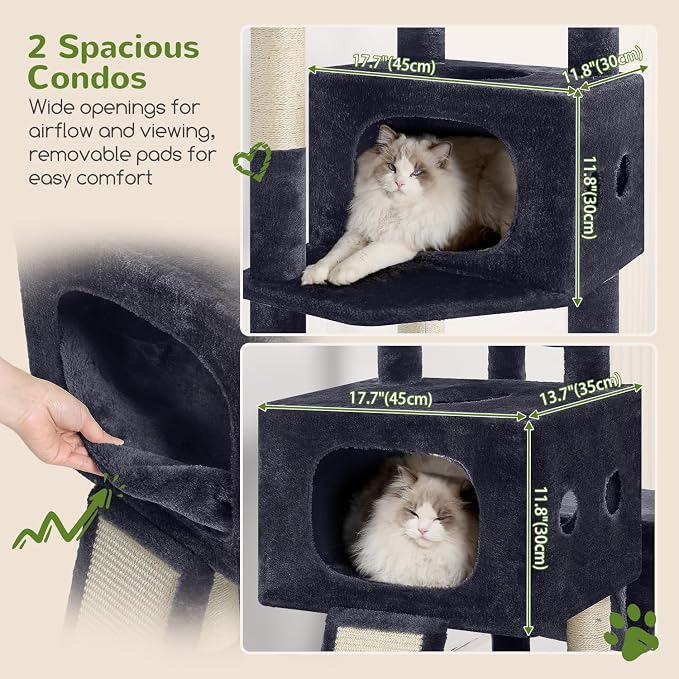 Globlazer 83inch Sturdy Multi-Level Tall Cat Tower, S83G, Dark Grey | Extra Large Heavy Duty Cat Tree for Indoor Large Adult Cats Kittens with 2 Cat Condo, 8 Scratching Post, 2 Hammock