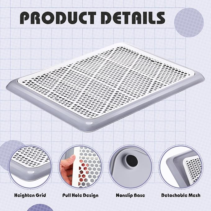 Mifoci 1 Pcs Dog Potty Tray Mesh Puppy Training Pad Holder Floor Protection Portable Pee Pad Pet Toilet Training Tray Litter Box Corner for Medium and Large Dogs (19.7 x 14.2 Inch,Gray)