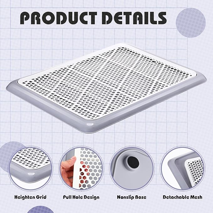 Mifoci 2 Pcs Dog Potty Tray Mesh Puppy Training Pad Holder Floor Protection Portable Pee Pad Pet Toilet Training Tray Litter Box Corner for Medium and Large Dogs (19.7 x 14.2 Inch,Gray)