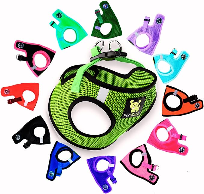 EcoBark Step in Dog Harness - Eco-Friendly Dog Harnesses for for Small & Medium Breed Dogs - Reflective and Adjustable Chest Body Halter Vest -Soft Luxurious Mesh (Neon Green, XL)