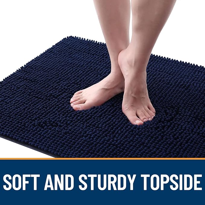 OLANLY Dog Door Mat for Muddy Paws 30x20, Super Absorbent Chenille Mud Mat | Navy Blue, Absorbs Moisture and Dirt, Non-Slip Machine Washable Doormat, Quick-Drying Indoor Entryway Floor Carpet for Dogs