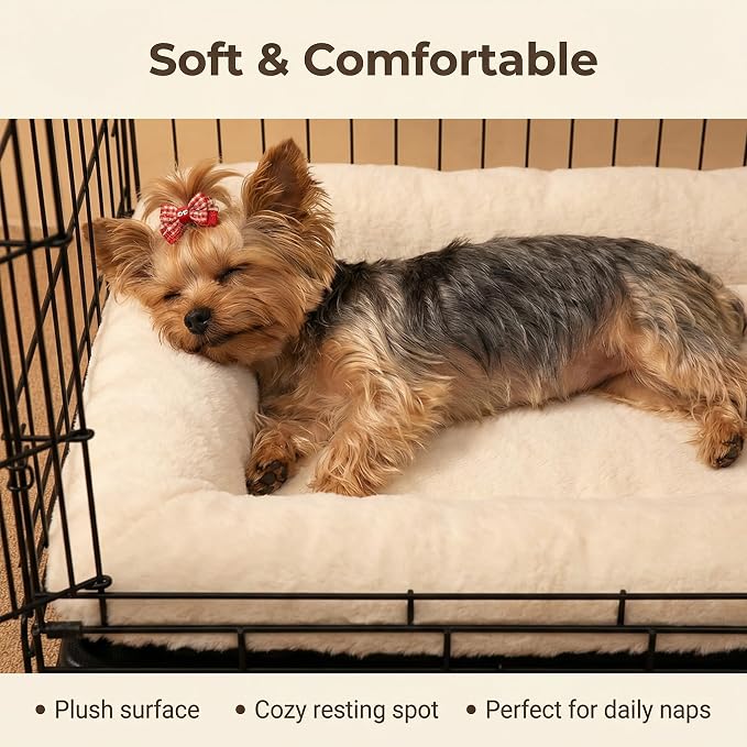 Dog Crate Bed 22x13,Washable Dog Crate Pad for Medium Dogs,Soft Kennel Bed Mattress with Non Slip Bottom,Beige