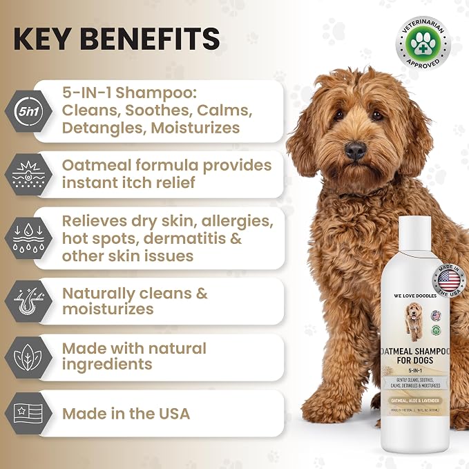 Premium Oatmeal Shampoo & Conditioner for Dogs with Sensitive & Itchy Skin | Provides Itch Relief & Soothes Dry Skin, Hypoallergenic, Tearless & Natural For Puppies, Pets & Cats, Anti-Itch, Made In USA
