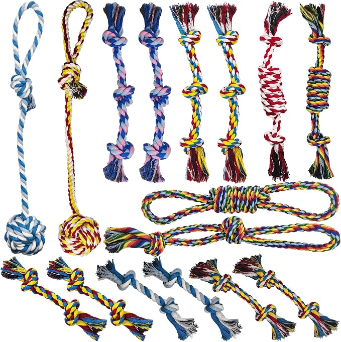 16 Pcs Small Dog Rope Toys, Puppy Tug of War Toy Set for Small Breeds 0-15 Lbs, Cotton Dog Tug Toys for Boredom, Teething & Interaction