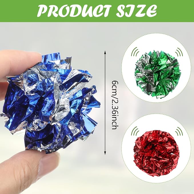 Silkfly 200 Pcs Polyester Film Crinkle Balls Cat Toys 2.36" Interactive Crinkle Ball, Colorful Balls Chew Toy for Cat Chase Ball Toys Attract Cats for Indoor Cats and Kittens to Keep Fit and Active