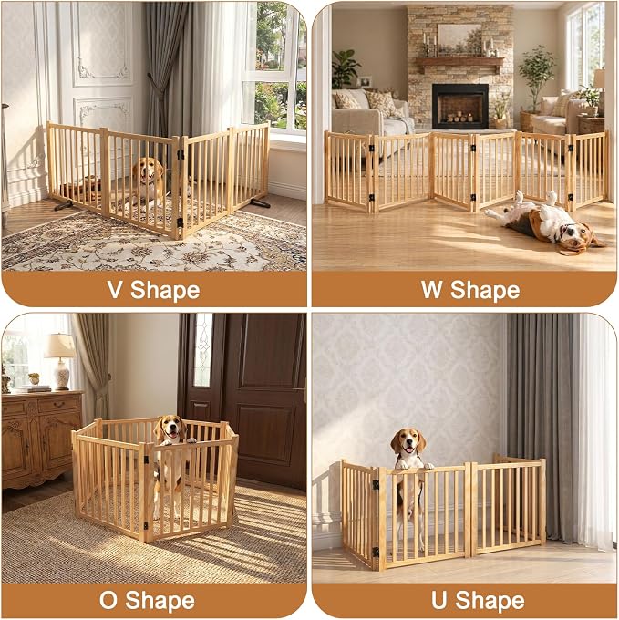 YOCAN Non-Painted Wooden Freestanding Dog Gates for The House,Doorways, Stairs,Wood Dog Fences Indoor Pet Gate,Step Over Fence-4 Panel H:23”