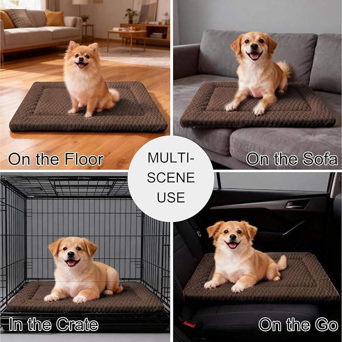 Dog Bed Mat - Dog Crate Pad - Reversible Mat for Pet Comfort - Soft Bed Crate Pads for All Seasons - Durable, Machine Washable Mat for Crates, Travel, and Home (Dark Brown, 24" L*18" W*1.5" Th)