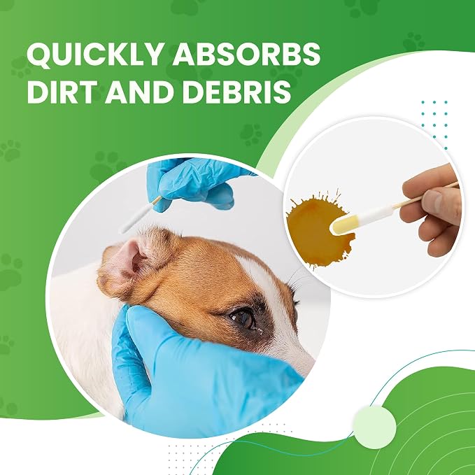 Dog Ear Swabs, Large Cotton Swabs, Double Sided, Pet Ear Cleaner Tool, 50pc | Advanced Dog Ear Cleaning, Reduces Itching, Odor & Wax, Ear Drops for Dogs, Golden Doodle & Poodle Ear Flush, Puppy Essential