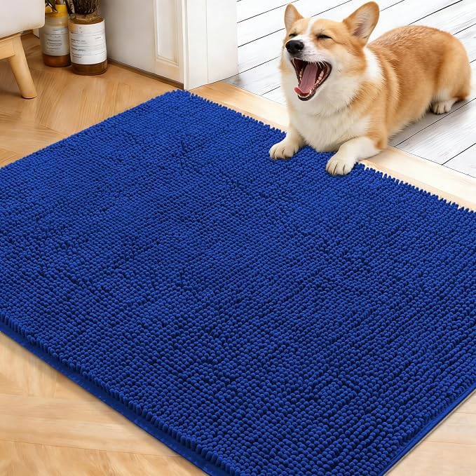 OLANLY Dog Door Mat for Muddy Paws 40x32, Super Absorbent Chenille Mud Mat | Royal Blue, Absorbs Moisture and Dirt, Non-Slip Machine Washable Doormat, Quick-Drying Indoor Entryway Floor Carpet for Dogs