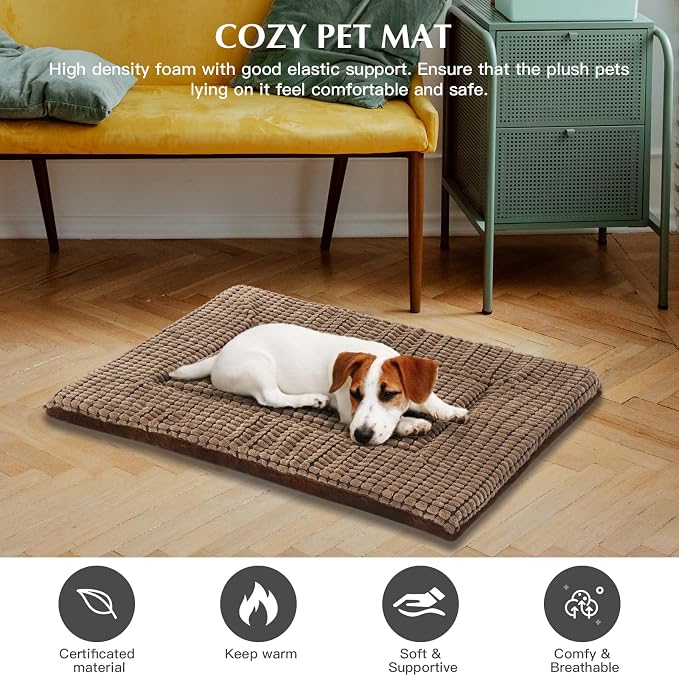 BVAGSS Reversible Dog Crate Pad, Memory Foam Pet Bed Mat, Soft Warm Machine Washable Sleeping Kennel Mattress for Small Medium Dogs XH079 (21''x13''x1.6'',Brown)