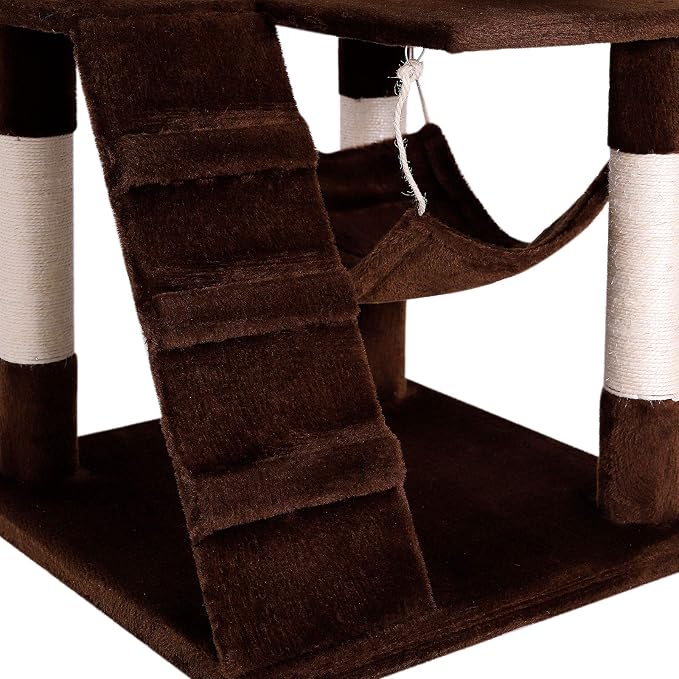 lionto Scratching Tree for Cats with Hammock & Tunnel, Height 52,4 in, cat Tree with sisal Rope & Soft Plush, Cozy Lying Areas & Caves, Suitable for Small & Large Cats, Brown