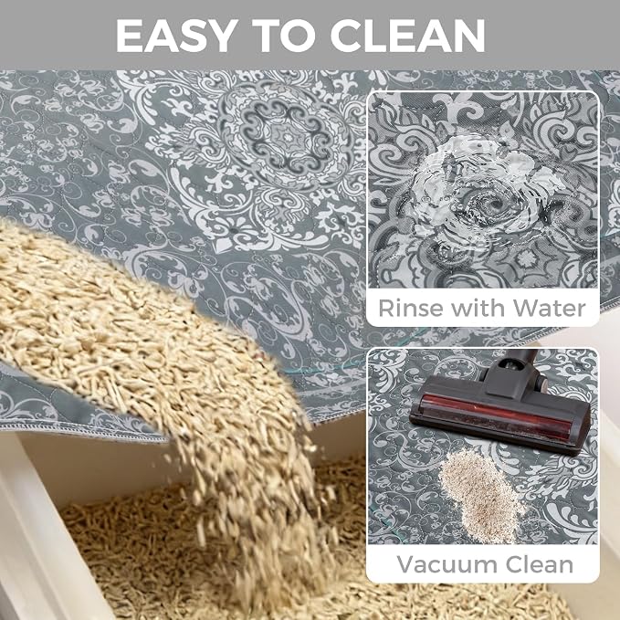 Homimp Cat Litter Mat, Litter Trapping Mat 2 Pack, Contains Mess from Box, Protects Floors,Urine Waterproof,Non-slip,Less Waste Cat Litter Box Mat,Soft on Kitty’s Paws,Washable,Absorbent,Grey 36"X41"