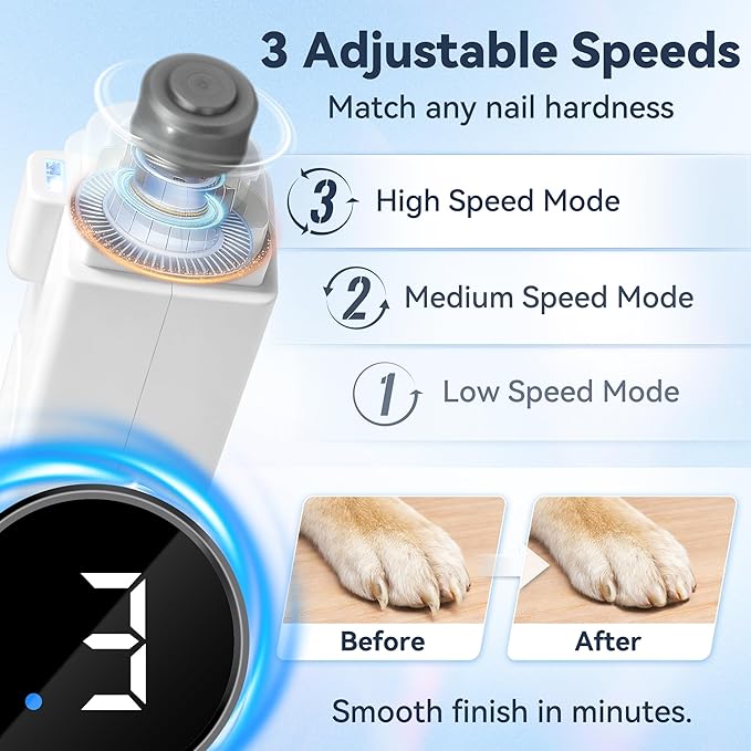 2-in-1 Quiet Electric Pet Nail Clipper & Grinder with Light for Dogs Cats | Dual LED Lights,3-Speed Grinder,Nail Clipping Splash Guard,Type-C Rechargeable,Quiet Design for Anxious Dogs & Cats