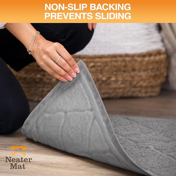 Neater Pets Neater Mat Cat Litter Mat, Thick & Durable Cat Mat for Litter Box, Trapper Pad Catches Mess to Protect Indoor Floors, Soft on Kitty Paws, Anti-Skid Grip Backing, Easy to Clean, Grey