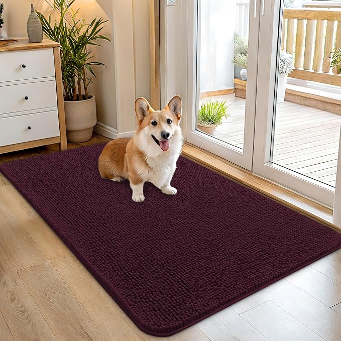 OLANLY Dog Door Mat for Muddy Paws 45x27, Super Absorbent Chenille Mud Mat | Russet, Absorbs Moisture and Dirt, Non-Slip Machine Washable Doormat, Quick-Drying Indoor Entryway Floor Carpet for Dogs