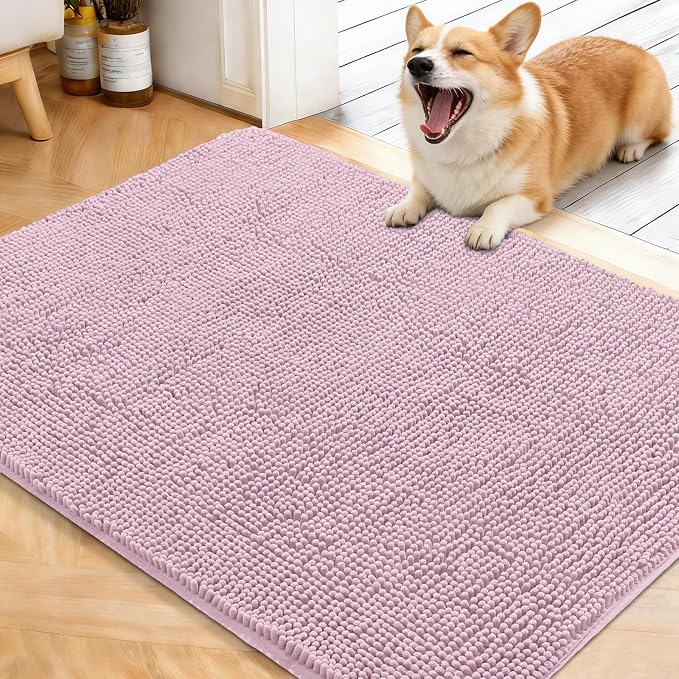 OLANLY Dog Door Mat for Muddy Paws 40x32, Super Absorbent Chenille Mud Mat | Dusty Rose, Absorbs Moisture and Dirt, Non-Slip Machine Washable Doormat, Quick-Drying Indoor Entryway Floor Carpet for Dogs