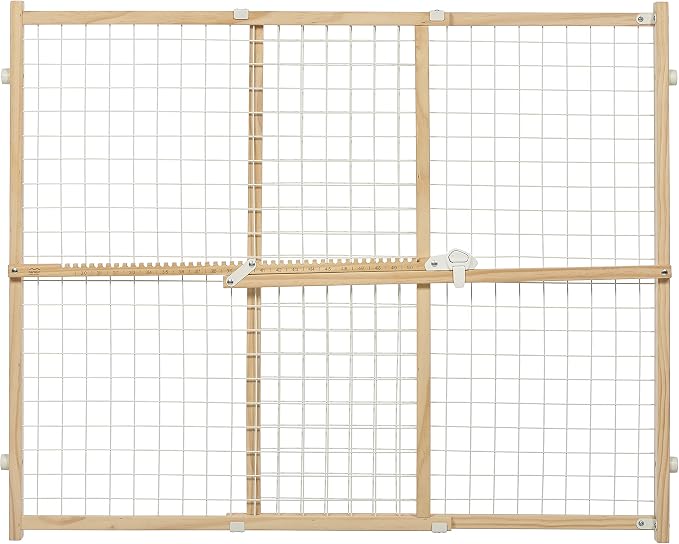 MidWest Homes for Pets Wire Mesh Pet Safety Gate, Dog Gate Expands From 29 - 50 Inches Wide, 32 Inches Tall, Wood, Powder Coated Wire