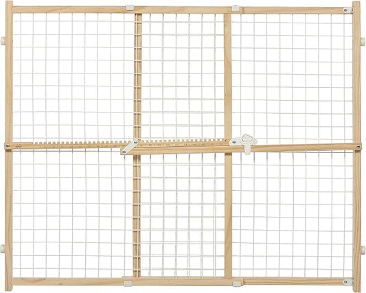 MidWest Homes for Pets Wire Mesh Pet Safety Gate, Dog Gate Expands From 29 - 50 Inches Wide, 32 Inches Tall, Wood, Powder Coated Wire