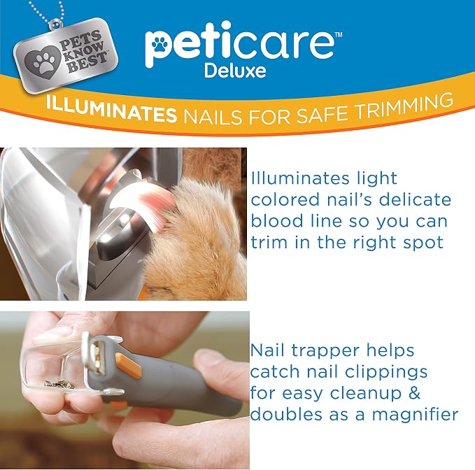 PetiCare Illuminated Dog & Cat Nail Clipper With LED Light & 5X Magnification for Safe, Precise Trimming | Pet Nail Cutter for Small & Large Breeds | Easy-to-Use Grooming Tool for Pets
