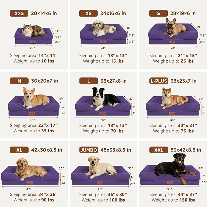 Comfort Expression Orthopedic Dog Bed for Extra Large Dogs with Bolster | Waterproof Dog Couch Bed with Washable Cover & Non-Slip Bottom, Supportive Egg Crate Foam XL Pet Bed, 45x35 Inch