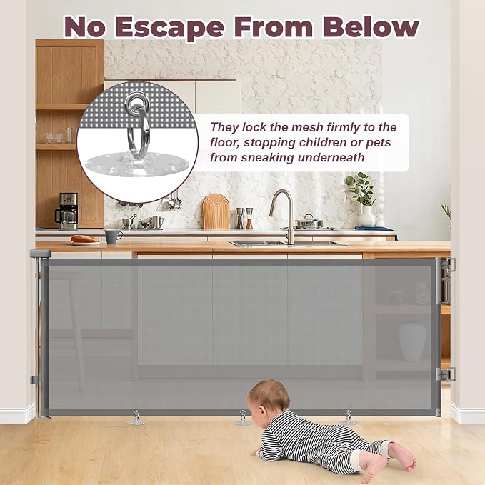 78" Retractable Extra Wide Baby Gates for Doorways, Long Mesh Dog Gate for Large Openings, Indoor Outdoor Pet Gate for Deck Porch Kitchens Hallways, 34" Height, Gray