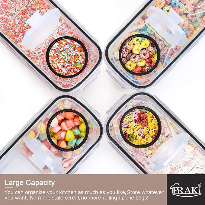 5PCS Large Cereal Containers Storage [4L/135.2 oz], Food Storage Containers | Plastic Dry Food Canisters, Pantry Storage, BPA-Free Kitchen Organizers with Lids for Flour, Sugar, Cereal, Labels & Marker
