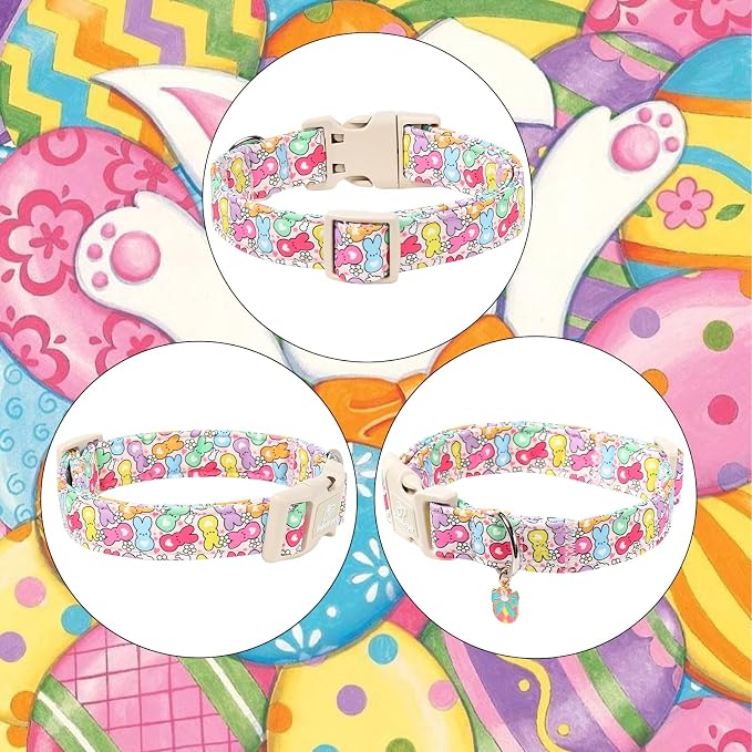 Easter Dog Collar for Puppy Small Dogs - Colorful Bunny Print Easter Collar for Male Female Dogs, Lightweight Adjustable Spring Holiaday Dog Collars with Quick Release Buckle XS