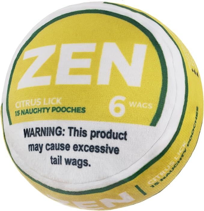 Nestpark Zen Pupper Deckies Parody Dog Toy - Plush Squeaky and Crinkle Funny Dog Toy (Citrus Lick)