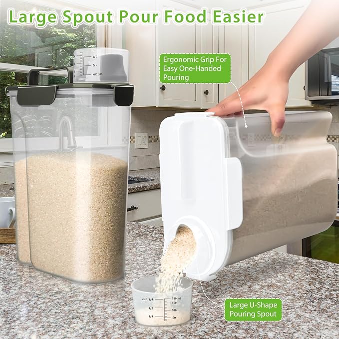 Viretec Rice Storage Container, 5 to 10lb Dry Food Airtight Dispenser, Pet Dog Cat Food Canister, BPA Free Clear Plastic Kitchen and Pantry Organization Bin for Oatmeal, Cereal, Pasta, Flour White