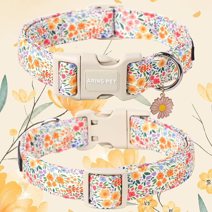 ARING PET Spring Summer Dog Collar-Cute Dog Collar for Small Dogs, Adjustable Cotton Floral Pet Collars Puppy Collar for Small Medium Large Dogs