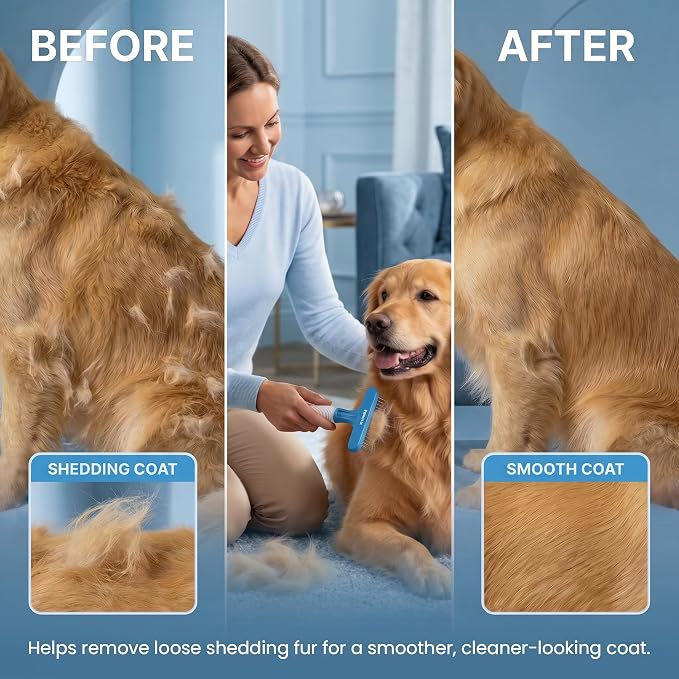 POODLIE Poodle Pet Dog Grooming Rake | Dematting Tool with Stainless Steel Shedding Comb for Pets | 2 Rows of Pins Gently Remove Loose or Tangled Hair from Undercoat (Blue)
