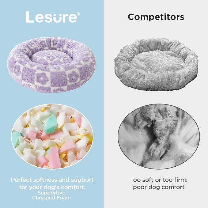 LE SURE Shown on TV Donut Dog Bed Medium - Round Cat Beds Indoor as Bed Gift for Calming with Washable Cover, Cute Home Decor Bed with Jacquard Shaggy Plush & Anti Slip Bottom, 30 Inch, Flower Checks