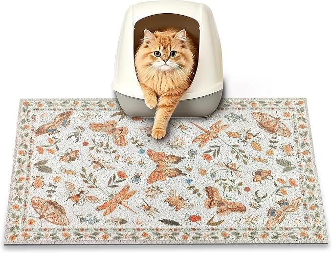 Cat Litter Mat, 24" x 16" Litter Mat, Traps 100% Cat Litter, Non-Slip Litter Box Trapping Mat, Cute Decor Litter Mat, Easy Clean for Scatter Control, Waterproof Urine Protection