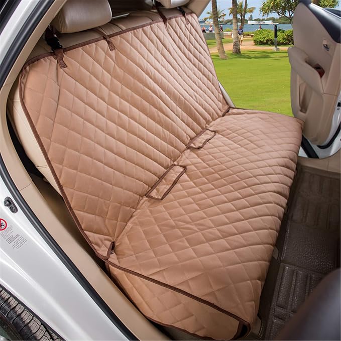 VIEWPETS Bench Car Seat Cover Protector - Waterproof, Heavy-Duty and Nonslip Pet Car Seat Cover for Dogs with Universal Size Fits for Vehicles, Trucks & SUVs(TAN)