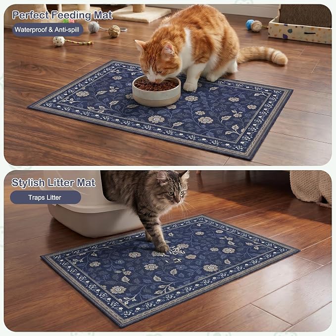 Glittme Cat Litter Mat, 24"x15" Non-Slip Washable Trapping Mat for Cats | Litter Trapping Mat With Thick PVC Coil To Catch Scatter, Soft On Paws And Waterproof Bottom To Protect Floors