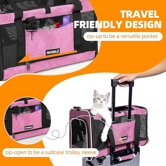 Cat Carrier Soft-Sided Travel Bag for Medium to Large Cats Over 15lbs, Small Dog Carrier Crate Top Entry Breathable Mesh Puppy 12 Pounds, Pet Rabbit Carrying Cage Kennel Collapsible Pink