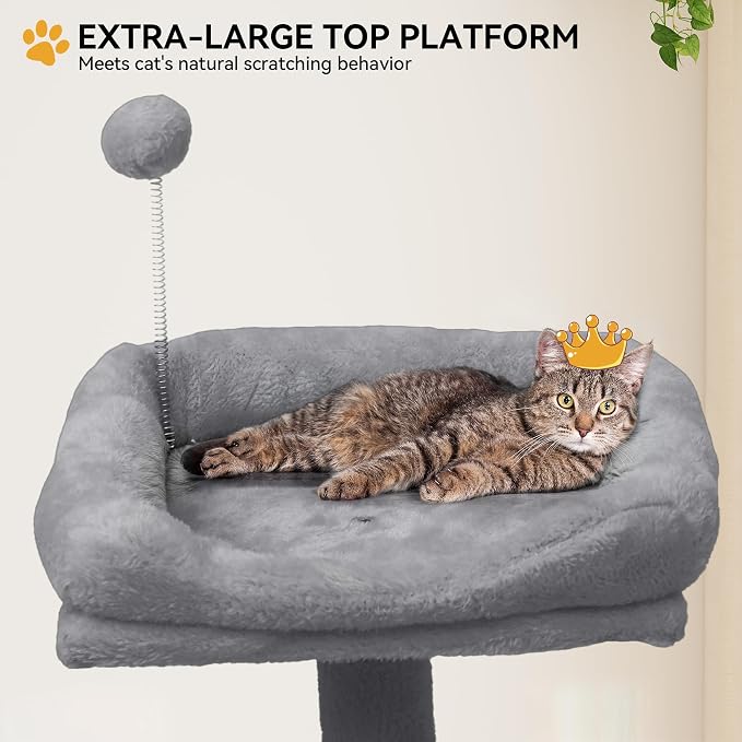 YITAHOME 64.5" Cat Tree, Multi-Level Cat Tower | Large Cat Condo Furniture with Perch Hammock, Scratching Posts and Dangling Balls, Light Gray