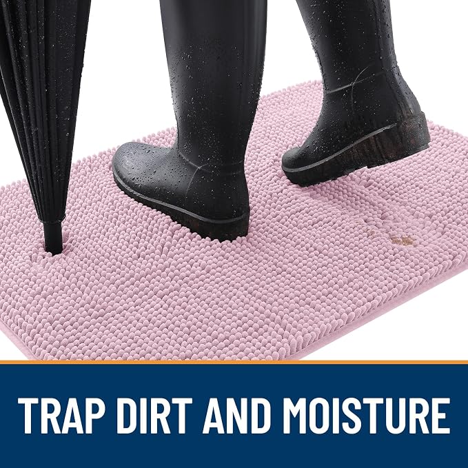 OLANLY Dog Door Mat for Muddy Paws 47x20, Super Absorbent Chenille Mud Mat | Dusty Rose, Absorbs Moisture and Dirt, Non-Slip Machine Washable Doormat, Quick-Drying Indoor Entryway Floor Carpet for Dogs