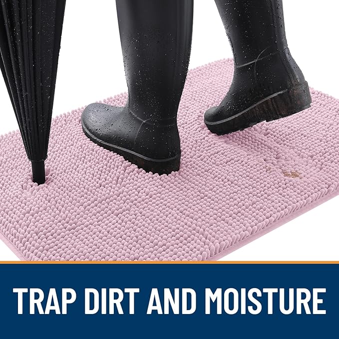 OLANLY Dog Door Mat for Muddy Paws 59x24, Super Absorbent Chenille Mud Mat | Dusty Rose, Absorbs Moisture and Dirt, Non-Slip Machine Washable Doormat, Quick-Drying Indoor Entryway Floor Carpet for Dogs