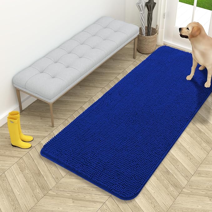 OLANLY Dog Door Mat for Muddy Paws 54x24, Super Absorbent Chenille Mud Mat | Royal Blue, Absorbs Moisture and Dirt, Non-Slip Machine Washable Doormat, Quick-Drying Indoor Entryway Floor Carpet for Dogs