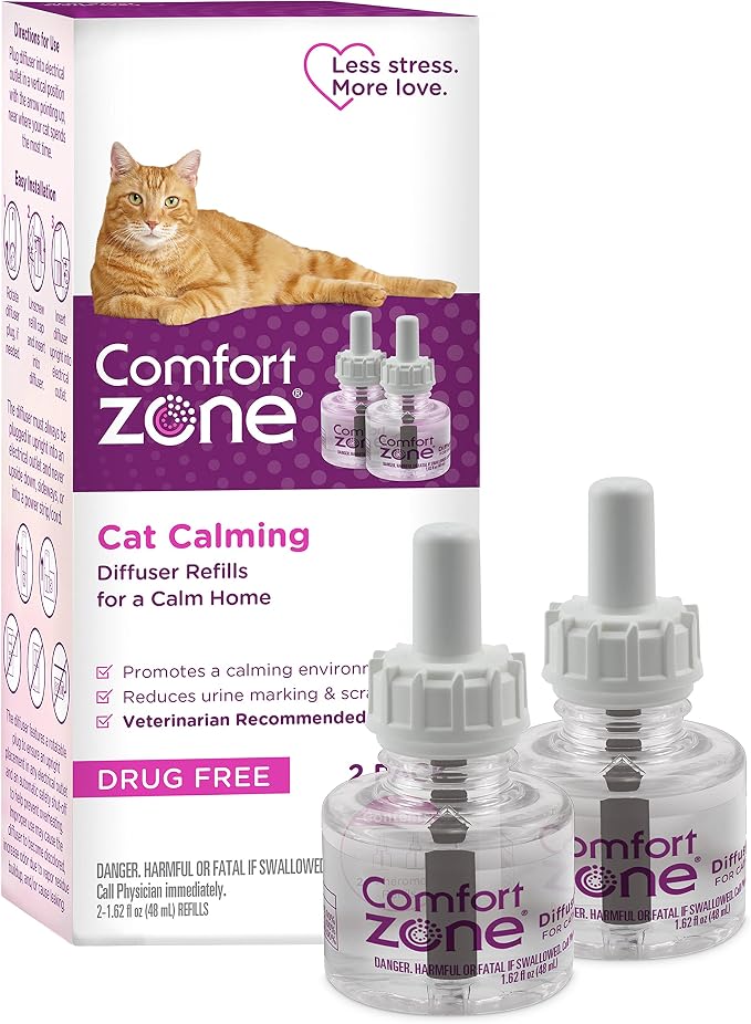 Comfort Zone Cat Calming Diffuser Refill, 2 Pack of 30-day refills | Reduces cat stress, use with Comfort Zone Diffuser, refills lasts up to 30 days, expert recommended, drug- and fragrance-free