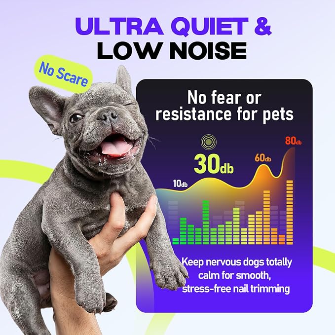 Whisper-Quiet Dog Nail Grinder, 50% More Powerful 6-Speed Pet Nail Trimmer with LED Display & 4 LED Lights, 3 Grinding Bits, No Over-Cutting, Stress-Free Grooming for Dogs, Cats & All Sensitive Pets