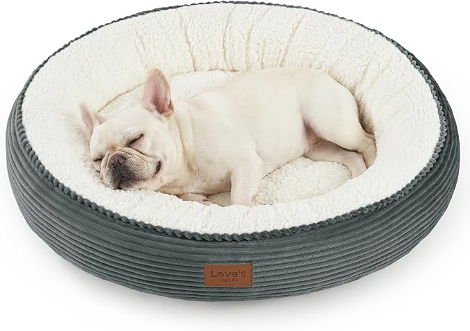Love's cabin Round Donut Cat and Dog Cushion Bed, 30in Pet Bed for Medium or Large Dogs, Anti-Slip & Water-Resistant Bottom, Soft Durable Fabric Pet Beds, Washable Calming Cat Bed, Bluish Grey