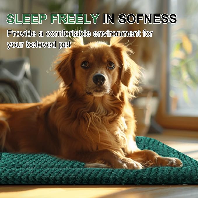 Dog Bed Crate Mat, Soft Durable Washable Anti-Slip Kennel Pad for Dogs & Cats, Reversible (Dark Green, S(24"*18"*1.5"))