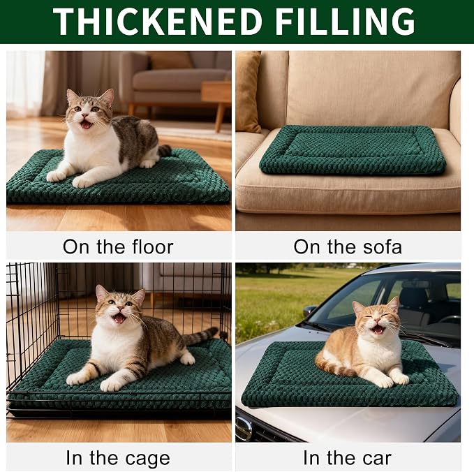 Dog Bed Mat,Reversible & Ultra Soft Kennel Pad-Machine Washable Pet Bed for Dogs & Cats-All-Weather Crate Liner for Crates,Carriers & Travel (Dark Green, 18" L x 14" W x 1.5" Th)
