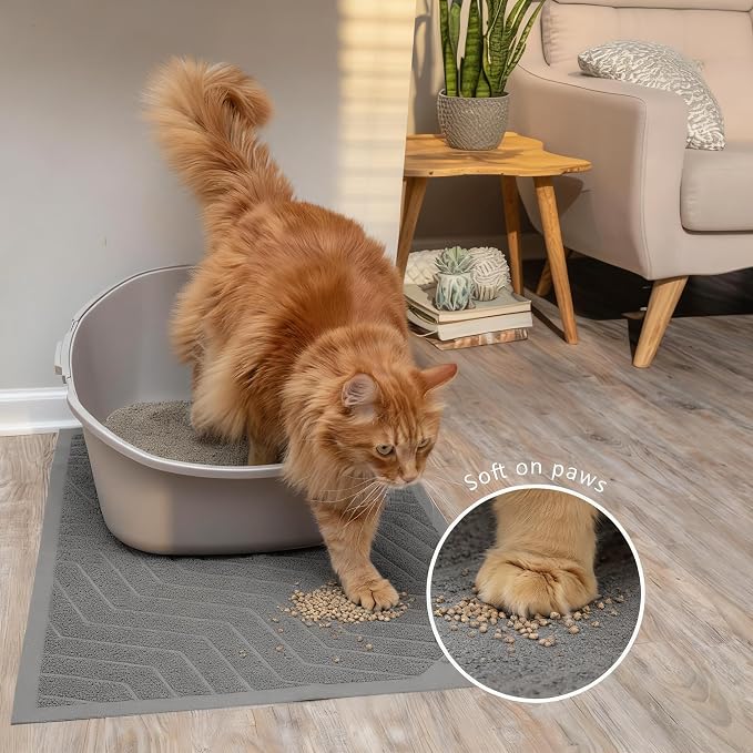 Cat Litter Box Mat(No. 02-2), Kitty Premium PVC Pad, Durable Trapping Rug, Phthalate Free, Urine-Resistant, Scatter Control, XXL 47 x 36, Grey