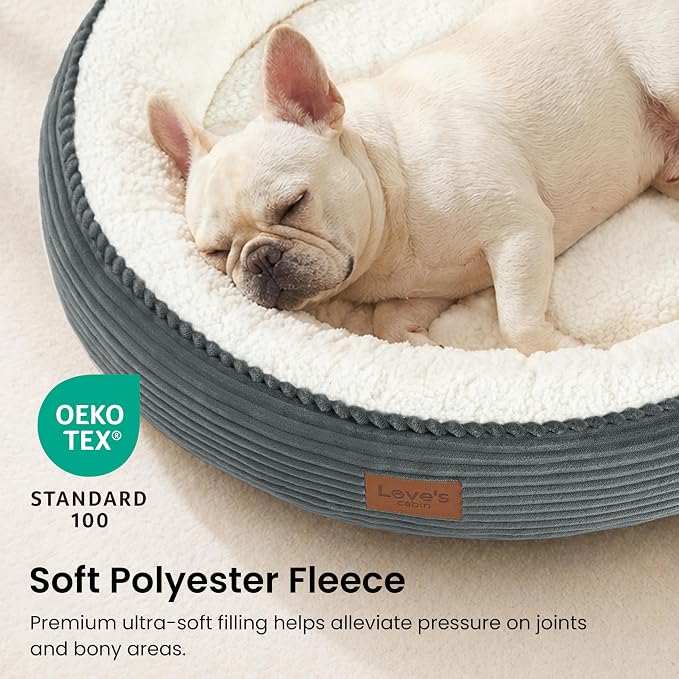 Love's cabin Round Donut Cat and Dog Cushion Bed, 30in Pet Bed for Medium or Large Dogs, Anti-Slip & Water-Resistant Bottom, Soft Durable Fabric Pet Beds, Washable Calming Cat Bed, Bluish Grey